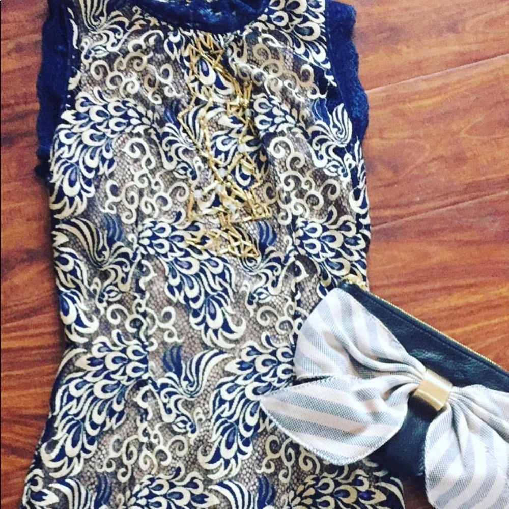 Blue and gold lace dress